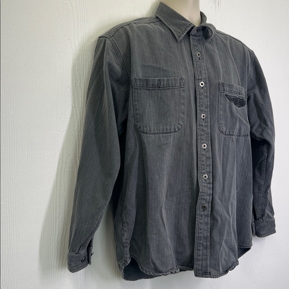Harley Davidson - Vintage Gray Stonewashed Harley Button Down Shirt Size Medium - Picture 2 of 11